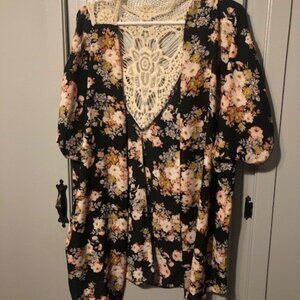Rue 21 Floral Kimono with Crochet Back